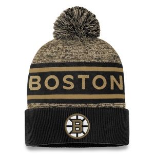 Boston Bruins Fanatics Pro Centennial cuffed pom knit hat NEW Black/Gold
